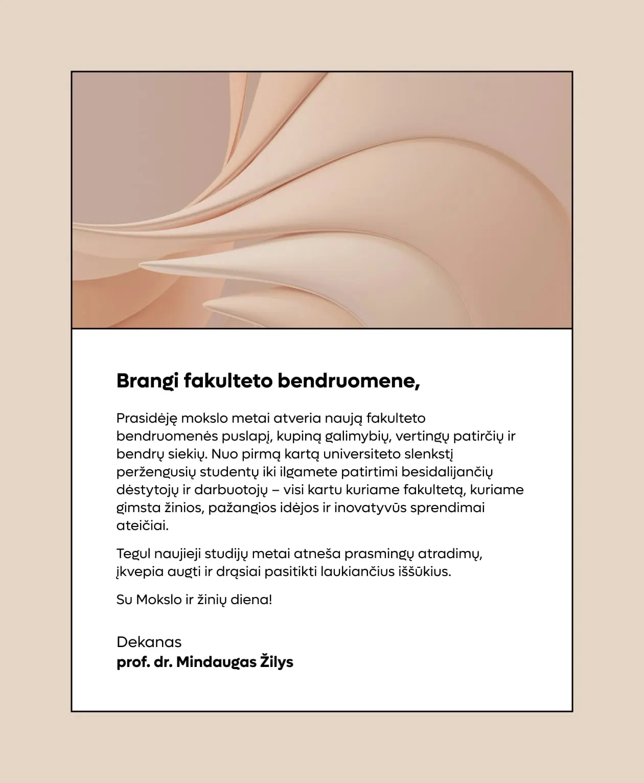 Dekano sveikinimas bendruomenei